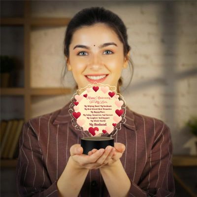 Acrylic Led Lamp Romantic Gift for Couples | Warm White Light Gift Item for Wedding, Anniversary, Birthday & Valentine's Day (Happy Anniversary To My Love)